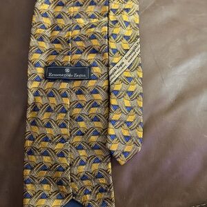 Ermenegildo Zegna Gold and Blue Patterned Tie